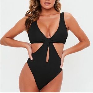 Missguided Black Ribbed One Piece Swimsuit